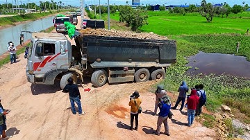 Initial phase Starting Landfill Video Using Dump Truck 25.5Ton & Skillful Dozer pushing Soil,Mix VDO