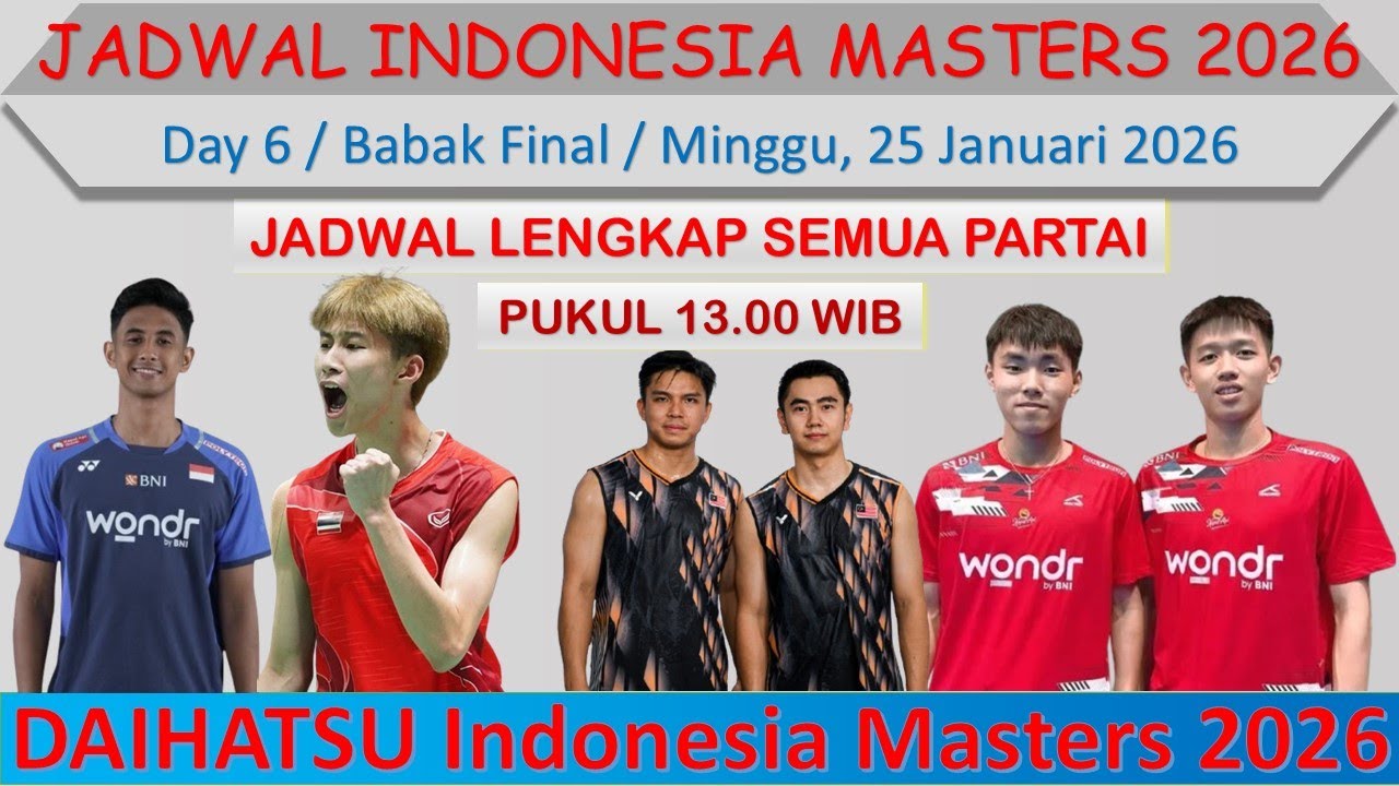 Jadwal Final Indonesia Masters 2026 Hari Ini │ Day 6 │ 2 Wakil Indonesia di Babak Final │