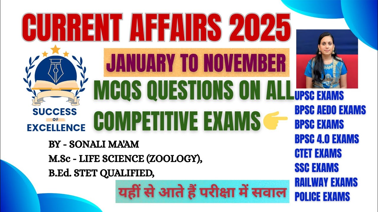 January to November 2025 Current Affairs MCQ | सभी Exams के लिए ...