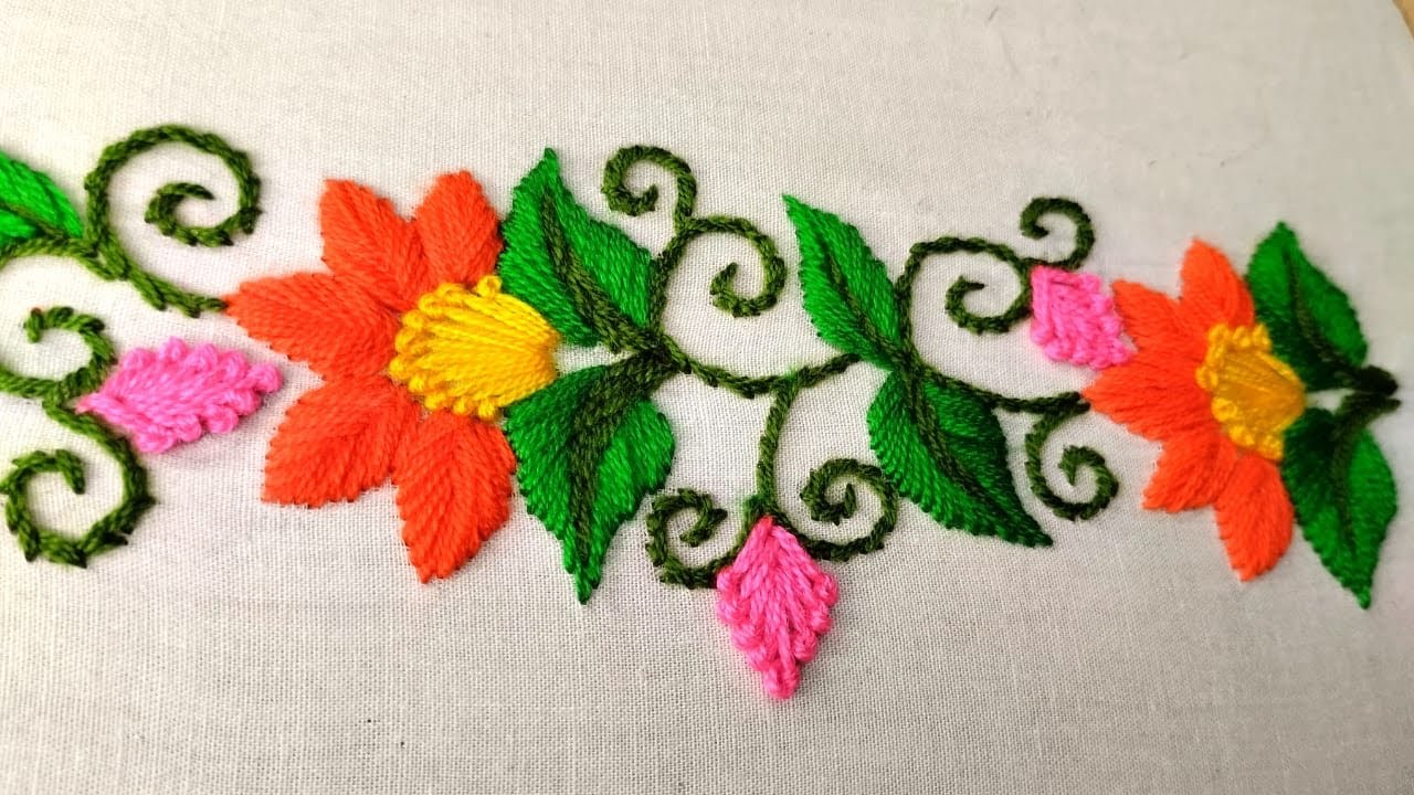 Hand embroidery designs. border line tutorial for beginners.by nakshi katha  