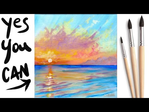 Easy Ocean Sunset Step by step Acrylic Tutorial Day 1 #AcrylicApril2021​ | TheArtSherpa