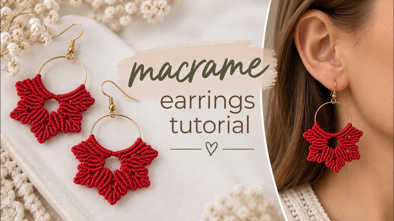 How to Make DIY Macrame Hoop Earrings ️ Red Micro-Macrame Earrings ...