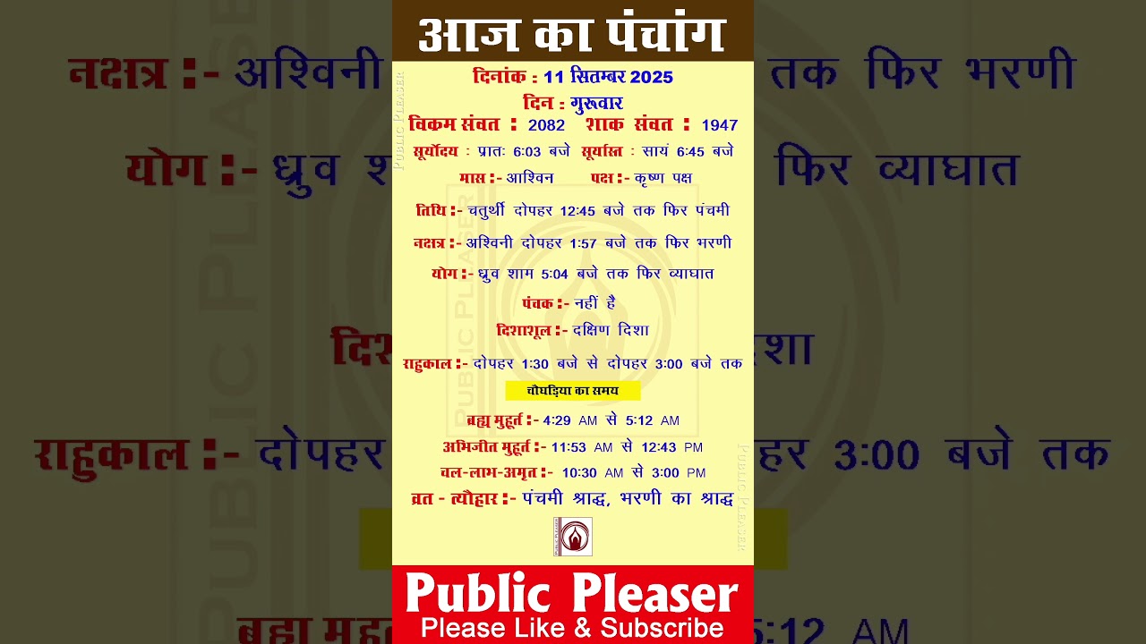 11 September 2025 आज का पंचांग | Aaj Ka Panchang 