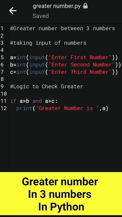 Greater Number in Three Numbers program in Python - YouTube