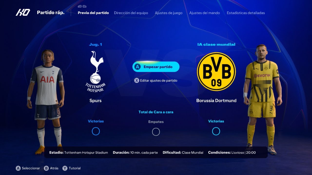 EA Sports FC 25 (Español) de PC. Champions League: Tottenham vs Dortmund. Control Manual/Simulación
