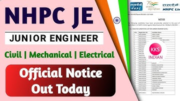 NHPC JE Junior Engineer Civil Mechanical Electrical Official Notice | NHPC JE Result | Nhpc je