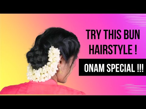 Easy Bun hairstyle with jasmine flower for short hair . 🧡 Onam special  hairstyle no 2 . Visit my profile to Watch my other hairstyle… | Instagram