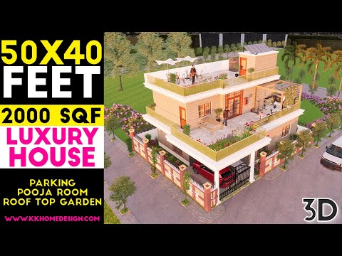 50x40 Feet Luxury House Design With Parking Pooja Room Rooftop Garden Plan#61