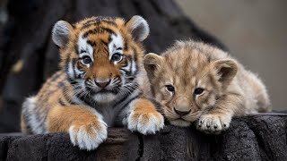 Cute lions and tiger cubs play with their owners #LionTigerAndBear  #Animals #cuteanimals