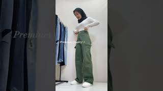 Keira Celana Kulot Jeans Cargo Wanita Highwaist Kekinian Premium Army