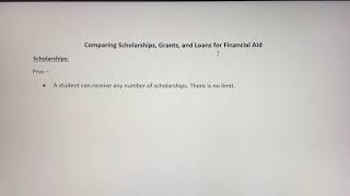 Financial Aid - Comparing/Contrasting Scholarships, Grants, and Loans