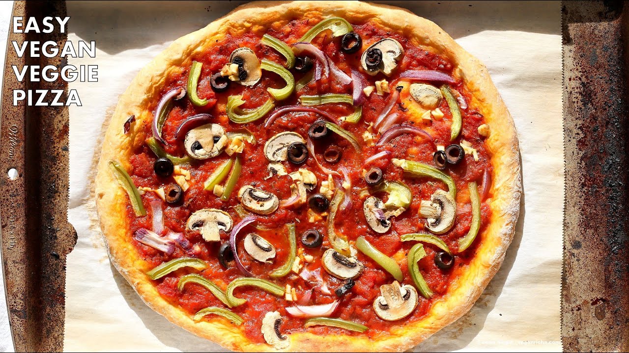 Easy Veggie Vegan Pizza with 20 minute Crust - Vegan Richa