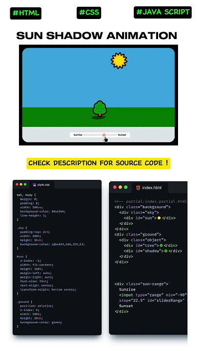SUN SHADOW ANIMATION using html css javascript #coding #shorts #programming