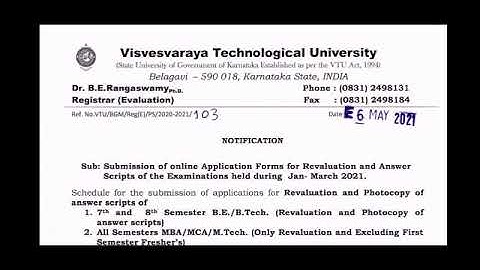 VTU UPDATE:06-05-2021|VTU 7TH & 8TH Semester Submission of online Application Forms for Revaluation