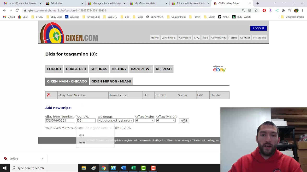 How to use GIXEN the FREE eBay Sniper SUPER EASY !!! YouTube