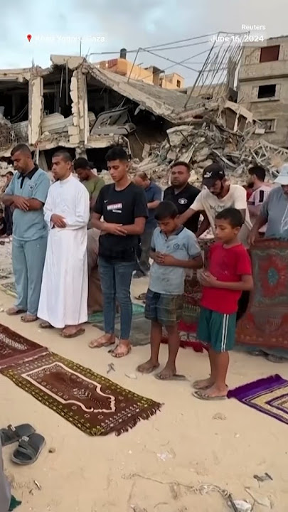 Palestinians in southern Gaza held Eid al-Adha prayers among the ruins of destroyed buildings.
