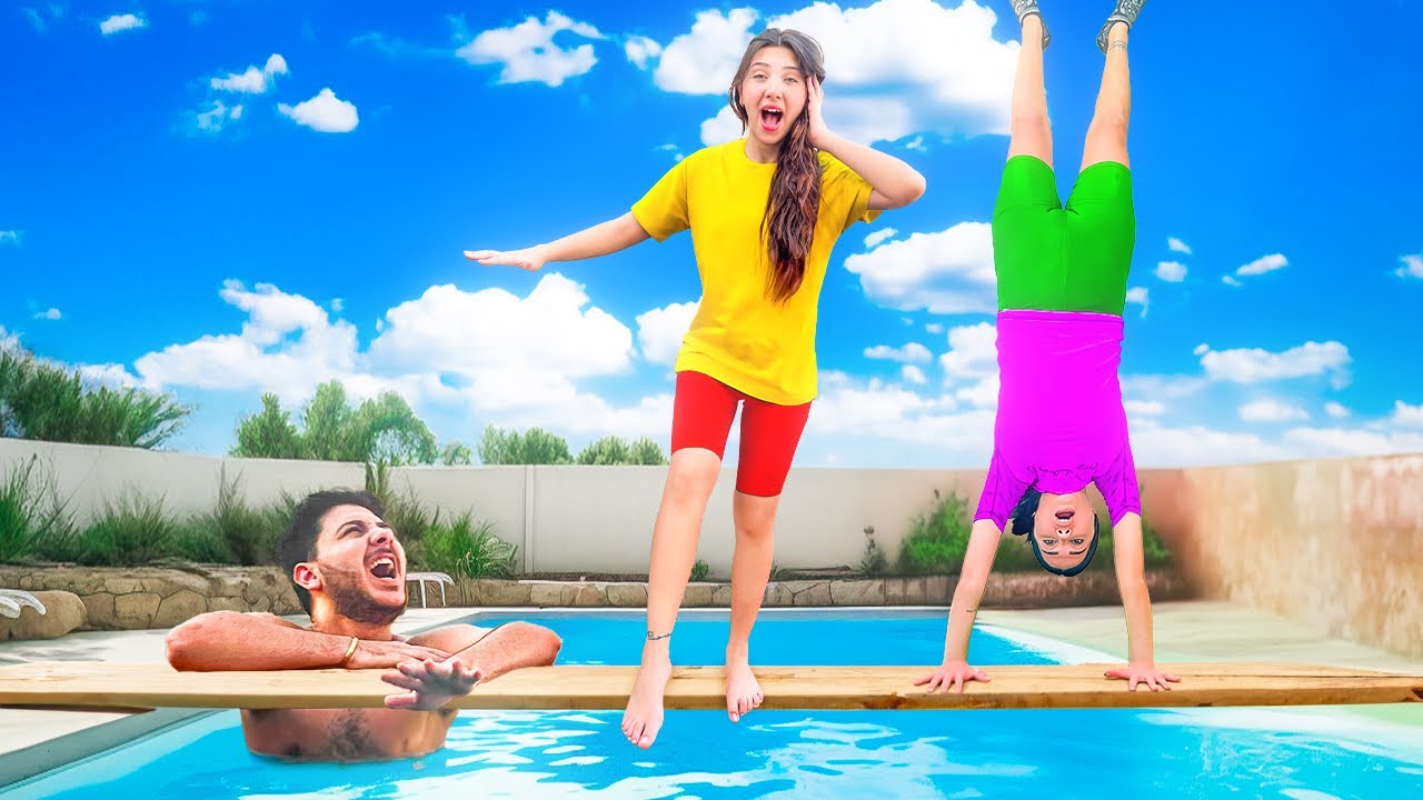 اخر شخص يطيح في المسبح يربح 🤸🏻‍♂️(تحديات كتير خطيرة)😰