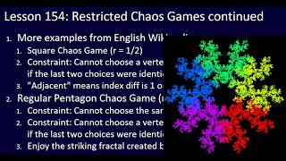 Restricted Chaos Games continued:  Lesson 154, Python Challenge for ALL