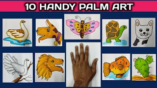 10 Easy handy palm art.// Hand placing drawing.// Tarun Art.