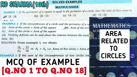 RD SHARMA CLASS 10 AREA RELATED TO CIRCLES  MCQ OF EXAMPLE [Q.NO 1 TO 18] MATH FEAR |