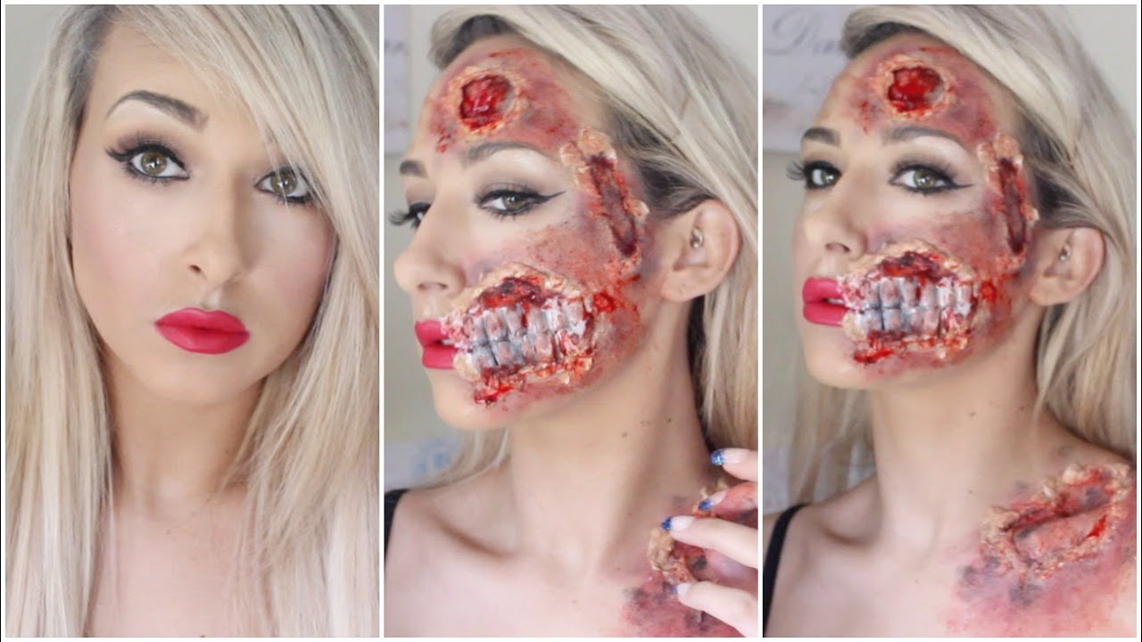Pin Up Makeup And Decaying Zombie Exposed Teeth Look Halloween SFX