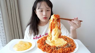 Fire chicken spicy noodles with so much cheese Real Sound MUKBANG🔥Eating show ASMR :D