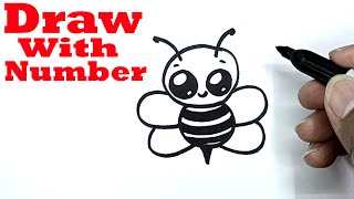 how to draw a bee with number 3 drawing with number