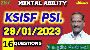 KSISF PSI 29/01/2023 Mental Ability Questions solved with simple tricks
