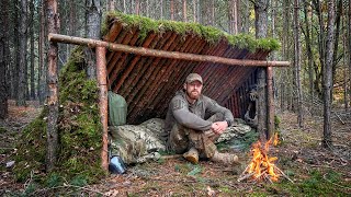 Ich baue einen Bushcraft Shelter aus natürlichen Materialen im Wald und übernachte in ihm