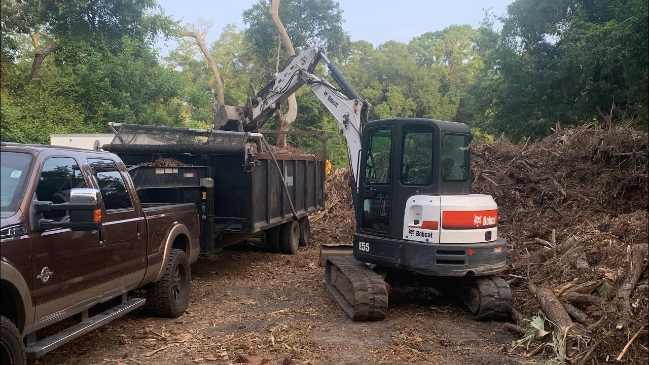 Bobcat E55 Mini Excavator Loading Out Debris - YouTube