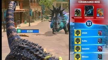 Ceramagnus raid defeated by SKOONA (UNBOOST), Tuora, Gemini, Tryo EP8 (Jurassic World Alive V2.4)