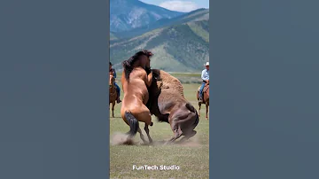 Horse Vs Bison Fight Animals Animal Short Animallover Wildlife Horse Bison Trending Usa 