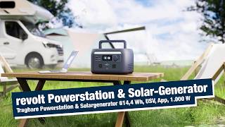 revolt Solarspeicher: Tragbare Powerstation &amp; Solargenerator 614,4 Wh, USV, App, 1.000 W