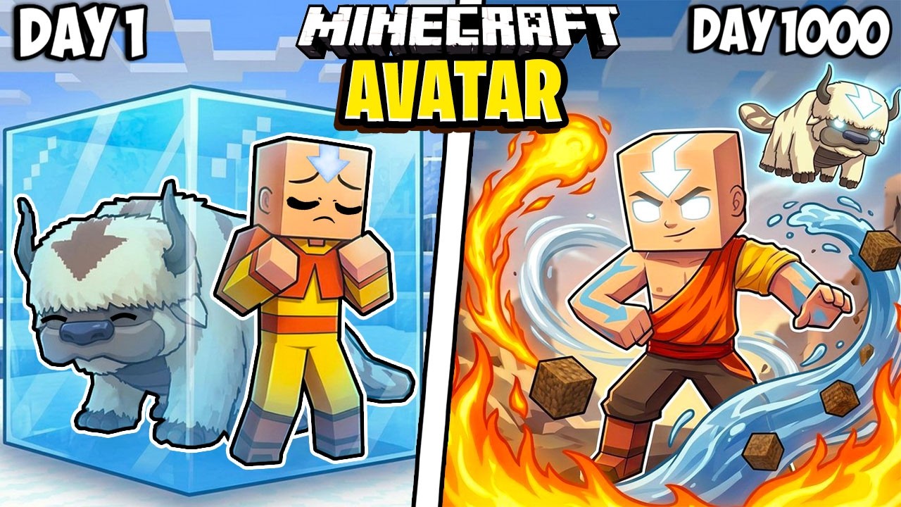 I Survived 1000 Days as AVATAR in Minecraft