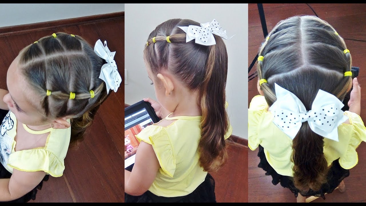 Penteado Infantil fácil com elásticos coloridos e laço de