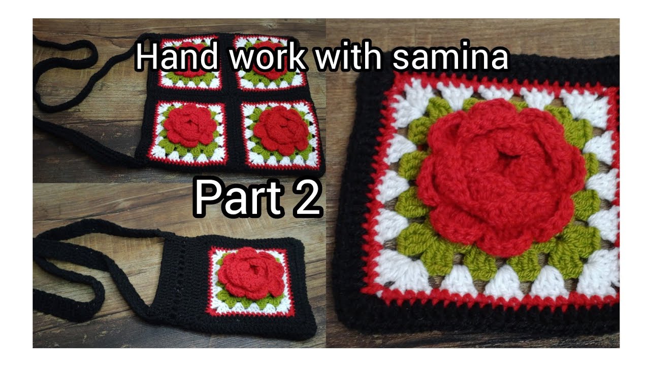 Crochet Rose  Flower Bag Tutorial🌹 Crochet Granny Square Motif 