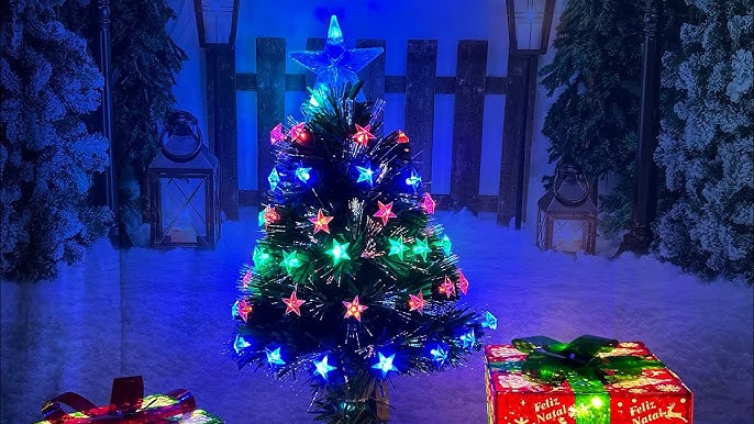 Arvore Natal Fibra Com Estrellinhas 60cm Led Rgb 8 Funçao