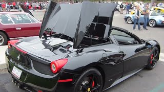 A black ferrari 458 spider opening its roof and leaving cars & coffee.
(june 7, 2014 / irvine, ca)