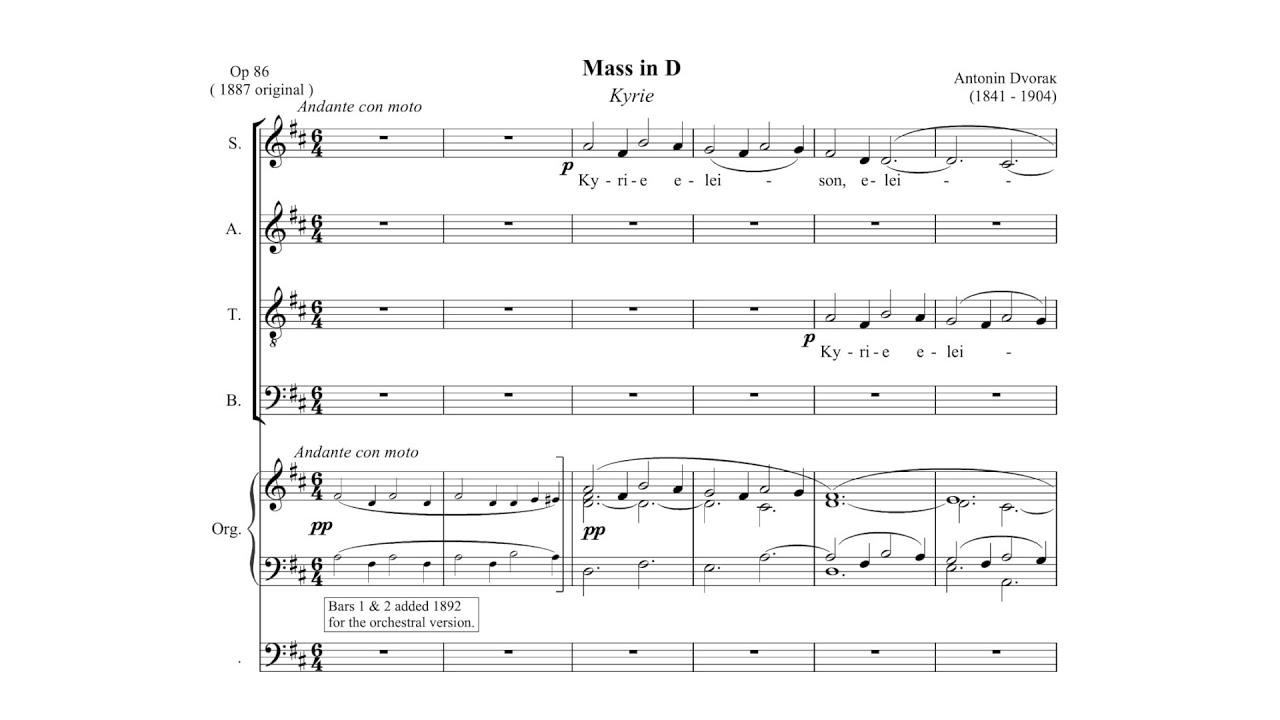 Antonn Dvok  Mass in D major Organ version