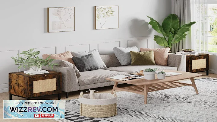 Garvee Rattan Night Stand of 2 Retro End Table with Storage Cabinets