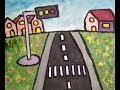 traffic signal signs with zebra crossing scene drawing/painting