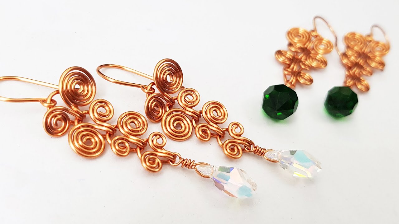 Асимметричная спиральная серьга на основе египетской катушки из медной проволоки 479