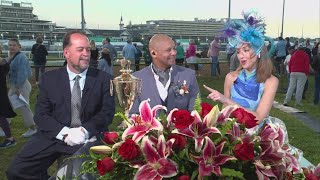 The Kentucky Derby 150 trophy arrives at Churchill Downs