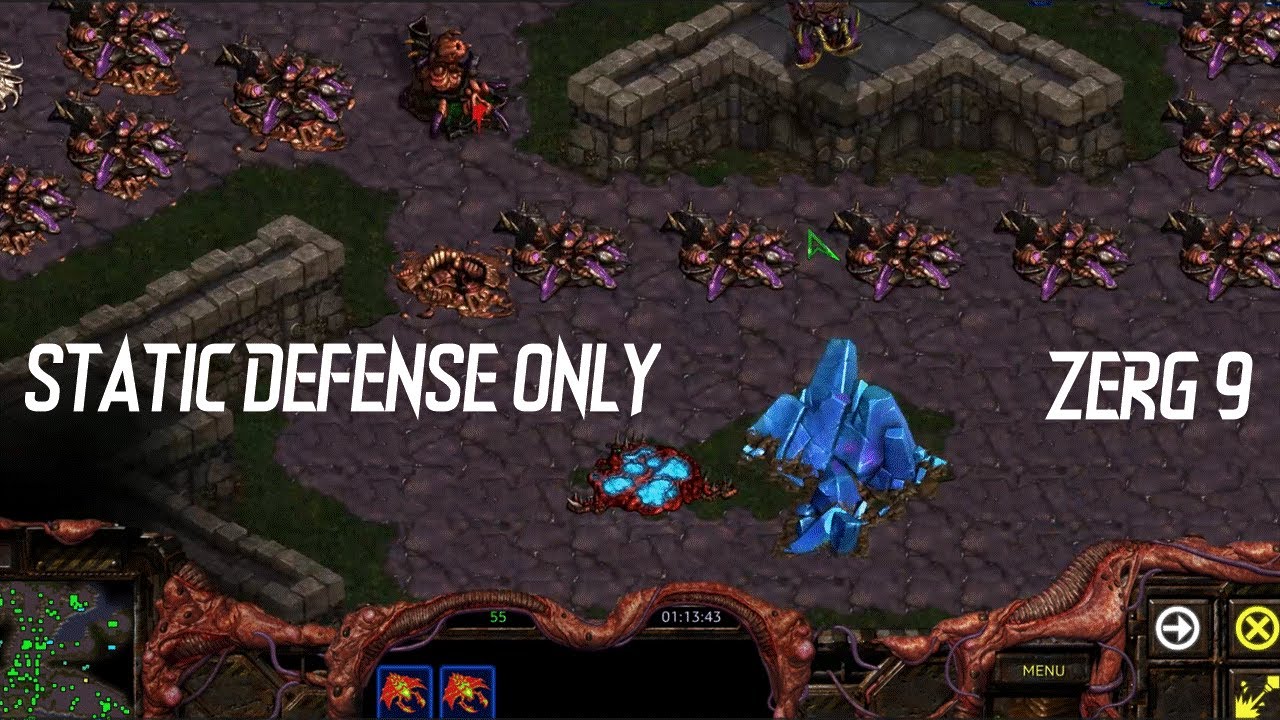 Starcraft 1 - Static Defense Only Challenge Run - Zerg Mission 9 - The Invasion of Aiur