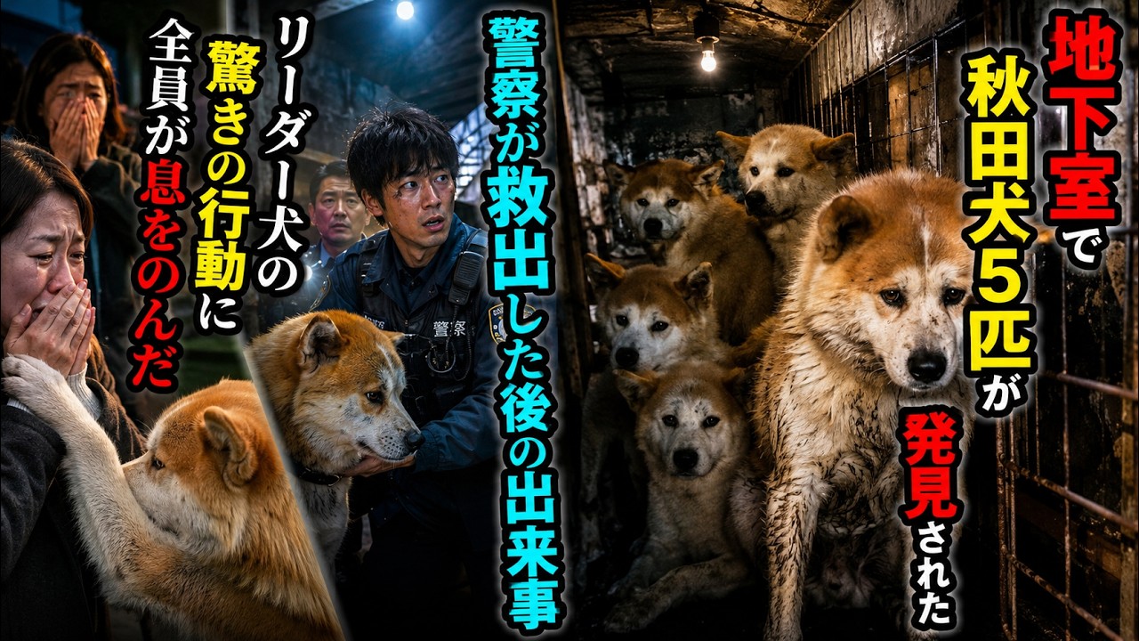 地下室に閉じ込められていた秋田犬5匹を発見した警察―救出後、リーダー格の犬が見せた驚きの行動#海外の反応 #海外の話 #海外の感動話 #秋田犬