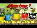 🌱COMO hacer MACETAS con LLANTAS recicladas PASO A PASO, ♻MATERAS en llantas para jardín