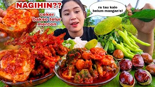 EAT CHICKEN FEET, SPICY MEATBALLS, BROCCOLI WITH SHRIMPS, LALAPAN, JENGKOL, PETE, ANGKA, RAW CHILLI