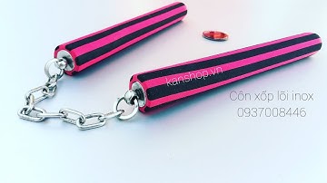 CÔN INOX BỌC XỐP, SỌC ĐỎ, ĐẦU XOAY 360. #Kanshop côn nhị khúc. #Kanclub nunchaku shop