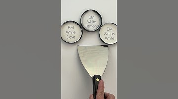 3 Popular Benjamin Moore White Paint Colors. Dove White, White Diamond, and Simply White.