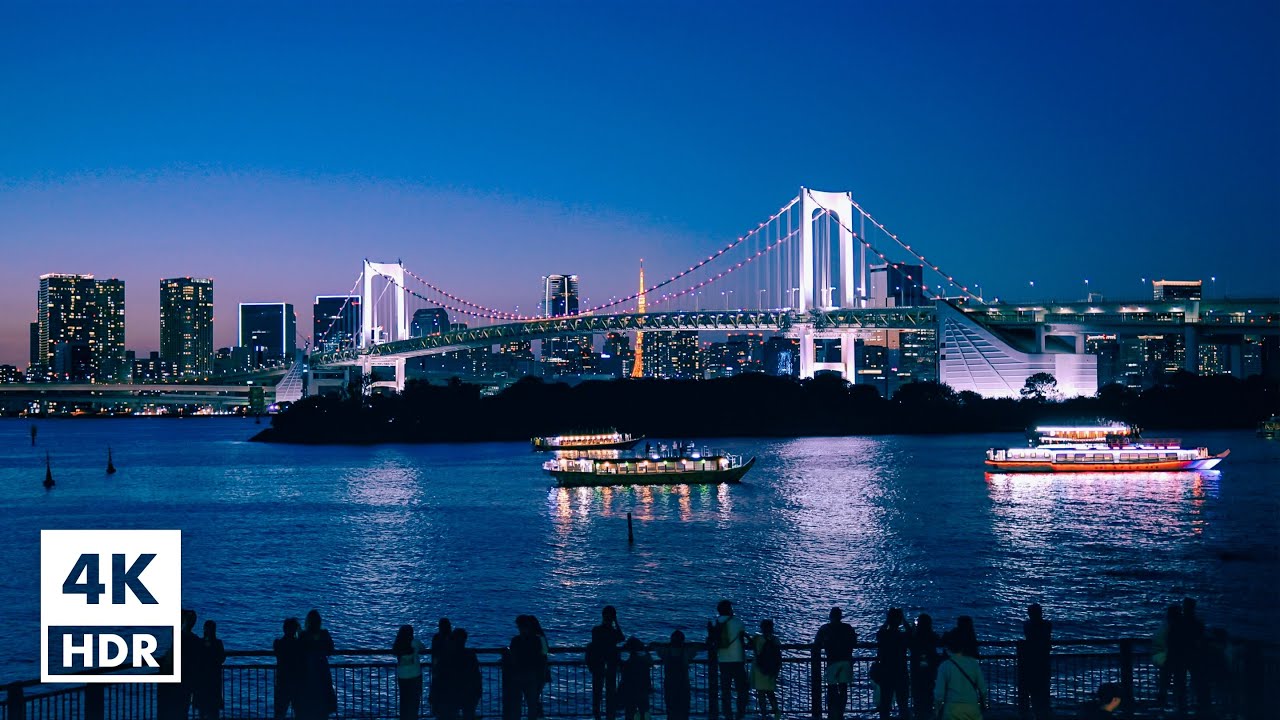 Twilight in Odaiba on Sunday, Panoramic view of Tokyo | 4K HDR with Binaural Japanese Sounds